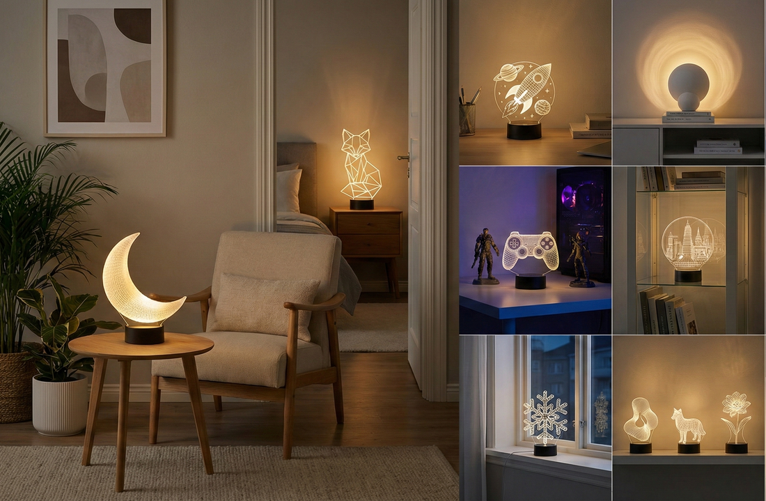 10 Ideen für die Dekoration eines Zimmers mit 3D-Lampen