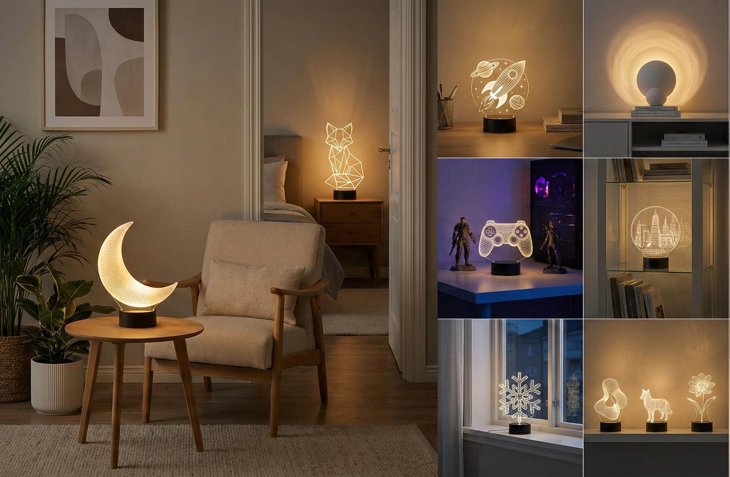 10 Ideen für die Dekoration eines Zimmers mit 3D-Lampen